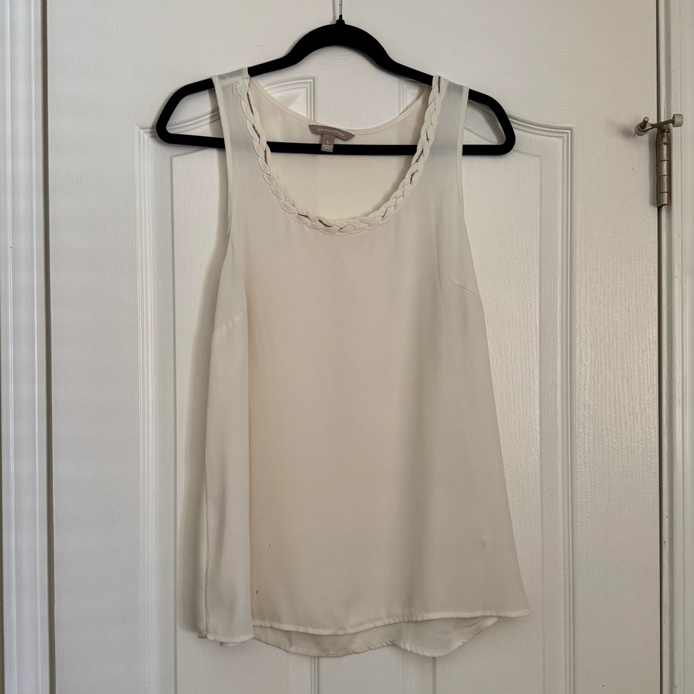 Cream Sleeveless Braided Neck Tank Top